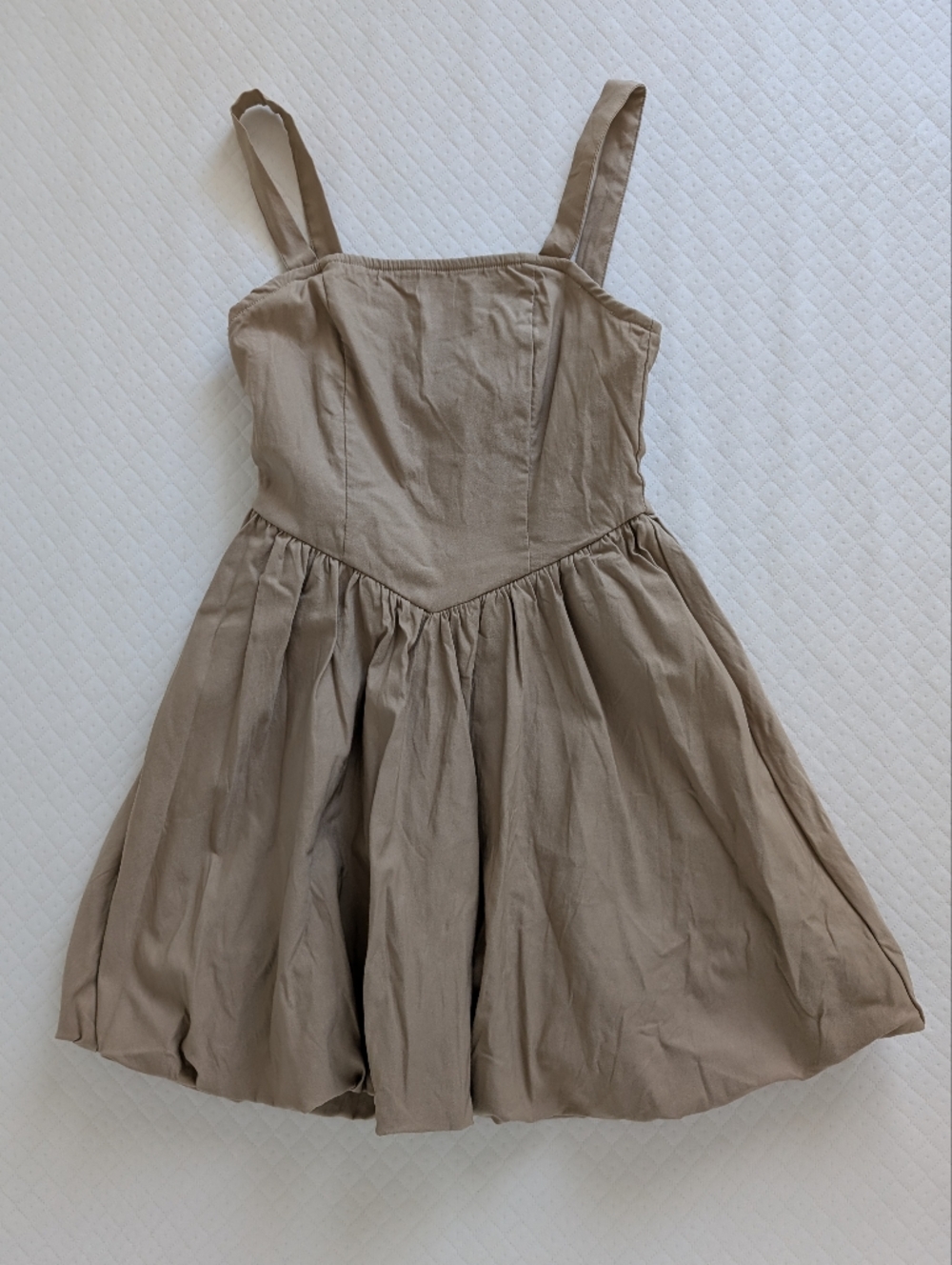 Drop Waist Bubble-Hem Mini Ballerina Corset Dress neutral taupe cream, size S